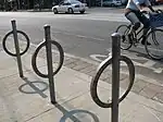 Bike bollards along a bike path in Toronto.