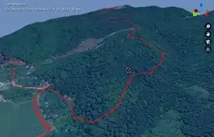 Una pista GPX importada a Blender por el complemento blender-osm.