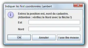 Boîte de dialogue pour la saisie de coordonnées