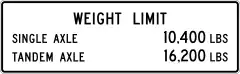 United States, Texas: maxaxleload=10400 lbs maxbogieweight=16200 lbs