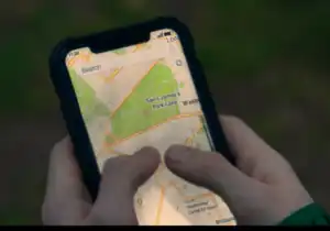 Mobile device showing OpenStreetMap in Alex Rider (TV series)