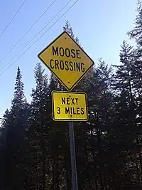 A moose crossing area (traffic_sign=hazard + hazard=animal_crossing + hazard:animal=moose)