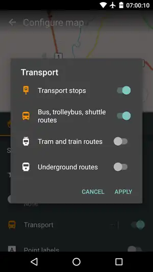 (6) Enable 'Transport stops' and the corresponding transport types