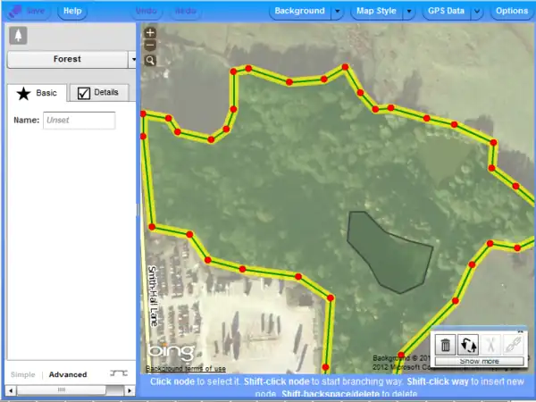 Esempio multipoligono in Potlatch 2 - dopo aver cliccato sulla way outer