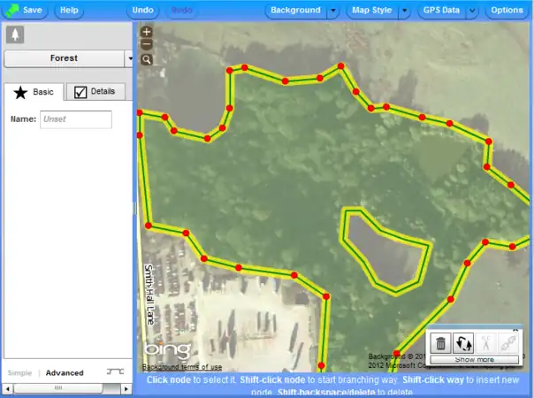 Esempio multipoligono in Potlatch 2 - clicca l'icona