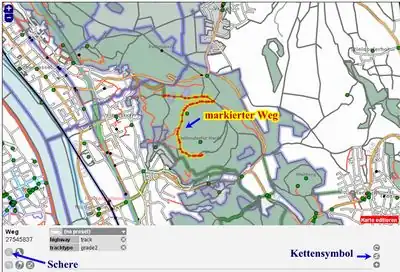 markierter Weg, Kettensymbol, Schere