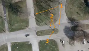 Spotting a pole-mounted siren in 6-inch orthoimagery: Rotating horn Battery backup Base (where to place the node)