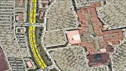 Y One-way parking aisles (highway=service service=parking_aisle) and two-way access roads (just highway=service) around a shopping mall in the United States