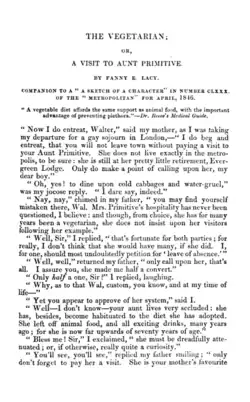 First page of "The Vegetarian; or, a Visit to Aunt Primitive"