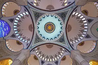The attributes of Allah (God) in intrinsic Islamic calligraphy on the pendentives of Çamlıca Mosque, Istanbul, opened in 2019