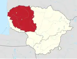 Map indicating the location of Samogitia within Lithuania