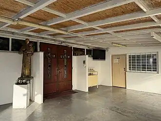 Entrance door and sculpture at the entrance