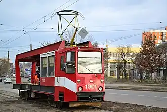 Service wagon of the TK-28 track (No. 1001) on Chkalova Street