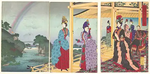 Traditional en in fancier buildings often have low railings,[5] for leaning on while sitting on the en. Westernization of clothing made sitting on the floor difficult; modern en often have standing-height railings
