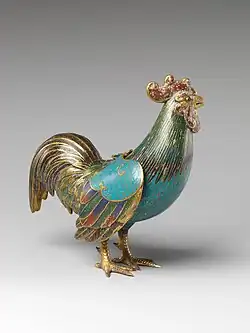Incense burner in the shape of a rooster; 18th century; cloisonné enamel on copper; height: 19.4&nbsp;cm; Metropolitan Museum of Art
