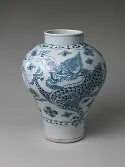 White Porcelain Jar with yong in Underglaze Cobalt Blue, Joseon, Metropolitan Museum of Art