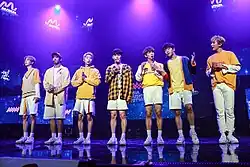 MYTEEN at MUCON Showcase in September 2017 From left to right: Hanseul, Yuvin, Chunjin, Junseop, Kookheon, Taevin, Eunsu.