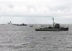 BRP Iloilo (PS-32), BRP Pampanga (SARV-003), BRP Miguel Malvar (PS-19), BRP Salvador Abcede (PG-114) and USCGC Waesche (WMSL-751) join USS Vandegrift (FFG-48) for a photo exercise (PHOTOEX) during CARAT 2012-Philippines