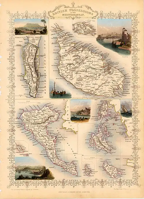 1851 Tallis map of British Possessions in the Mediterranean (engraved by John Rapkin)