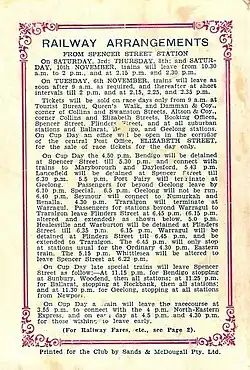 Back cover showing race day railway arrangements