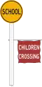 School (with children crossing flag)