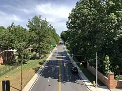 View from pedestrian bridge over Charles Street near Cold Spring Lane in the Loyola-Notre Dame neighborhood, Baltimore