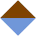 A two-toned diamond shape, one half of which is brown and the other half light blue