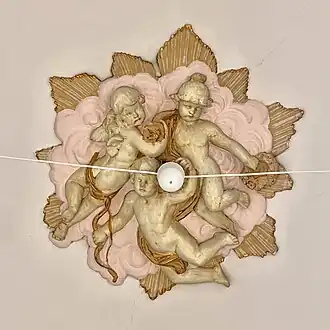 Beaux Arts&nbsp;– Stucco with putti on a ceiling in Piața Romană no. 3, Bucharest, by Siegfired Kofsinski and C. Crețoiu, 1912