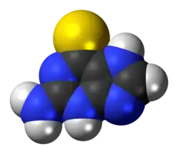 Space-filling model of the tioguanine molecule