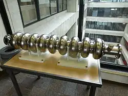 A niobium-based 1.3&nbsp;GHz nine-cell superconducting radio frequency cavity to be used at the main linac[11]