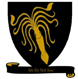 A coat of arms showing a golden kraken on a black field