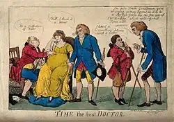 Doctors misdiagnose a pregnancy, Isaac Cruikshank, 1803