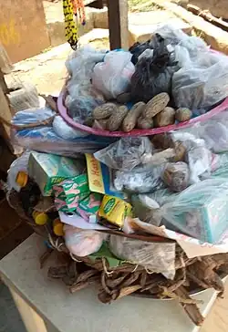 A tray containing local herbal medicine products and concoctions