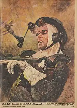 'Ack-Ack Gunner in H.M.A.S. Shropshire, published in The Australian Women's Weekly, 16 September 1944.