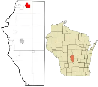 Location in Adams County and the state of Wisconsin.