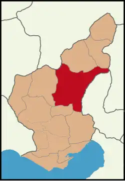 Map showing Kozan District in Adana Province