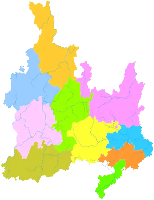 Yuping is the southernmost division in this map of Tongren