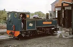 No. 7 Owain Glyndwr in BR blue steaming in front of Aberystwyth engine shed