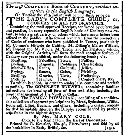 press advertisement giving details of the book, including claimed sources and a list of chapters