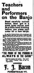 Advertisement, F J Bacon, Cadenza magazine, October 1907, p52