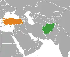 Map indicating locations of Afghanistan and Turkey
