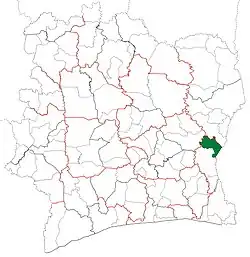 Location in Ivory Coast. Agnibilékrou Department has retained the same boundaries since its creation in 1995.