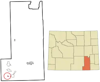 Location in Albany County and the state of Wyoming.