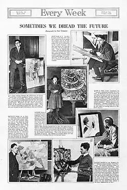 Albert Gleizes (with Chal Post, 1915); Marcel Duchamp (with his brother Jacques Villon's Portrait de M. J. B. peintre (Jacques Bon) 1914); Jean Crotti; Hugo Robus; Stanton Macdonald-Wright; and Frances Simpson Stevens (center), Every Week, Vol. 4, No. 14, April 2, 1917, p.&nbsp;14
