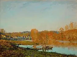 Banks of the Seine near Bougival; by Alfred Sisley; 1873; oil on canvas; 46.2 x 62.1&nbsp;cm; Montreal Museum of Fine Arts (Montreal, Canada)[223]