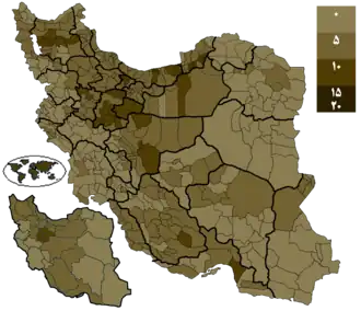 Votes received by Velayati per districts