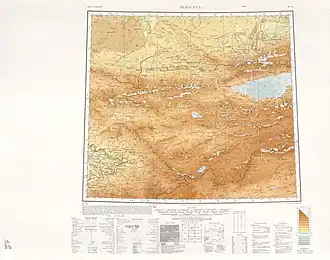 Map of the region including the Torugart Pass (unlabelled; roads can be seen) (AMS, 1948)