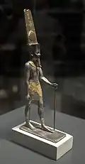 Amun-Ra figurine; 1069–664 BC; silver and gold; 24 × 6 × 8.5&nbsp;cm, 0.7&nbsp;kg; British Museum (London)