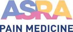 Sans-serif text stating "ASRA" in large text and "Pain Medicine" below