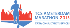 Logo of a skyline and a runner next to the texts "TCS Amsterdam Marathon 2013" and "Tata Consultancy Services"